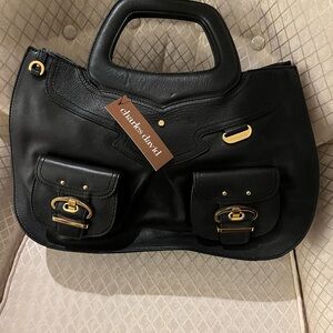 Charles David | Black Leather Bag with Gold Buckles